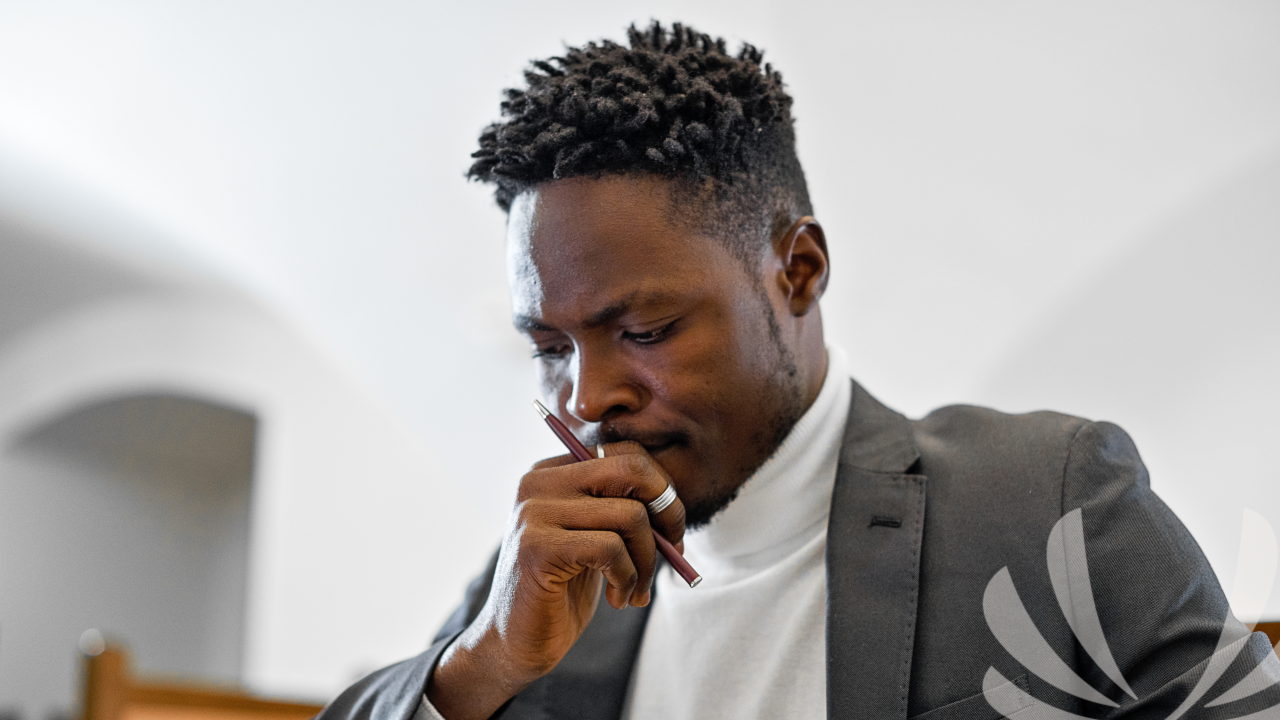 Business professional thinking during career planning